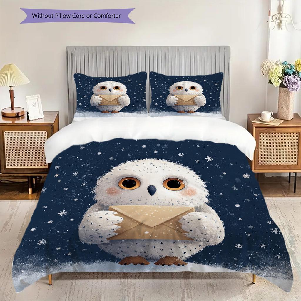 Owl Pattern Bedding Quilt Set Quilt Cover Pillowcase Home Decoration Birthday Gift (1 * duvet cover + 2 * pillowcase, without core)