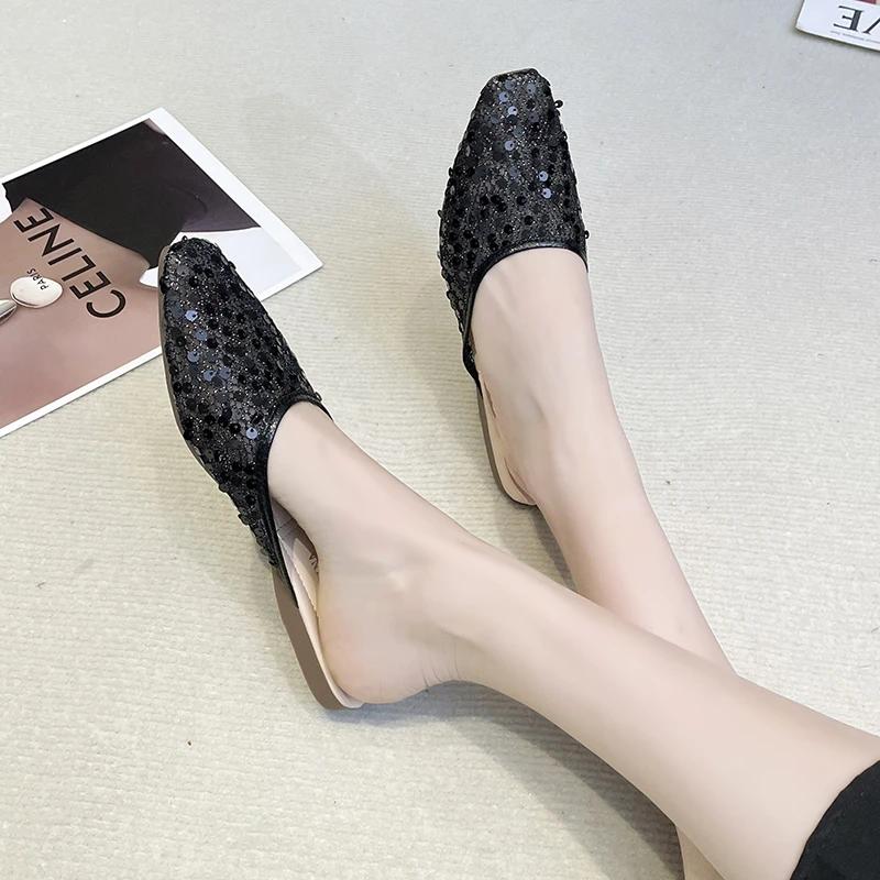 2026 new summer fashion luxury flat heel party shoes flat slip-on casual comfortable ladies diamond slippers