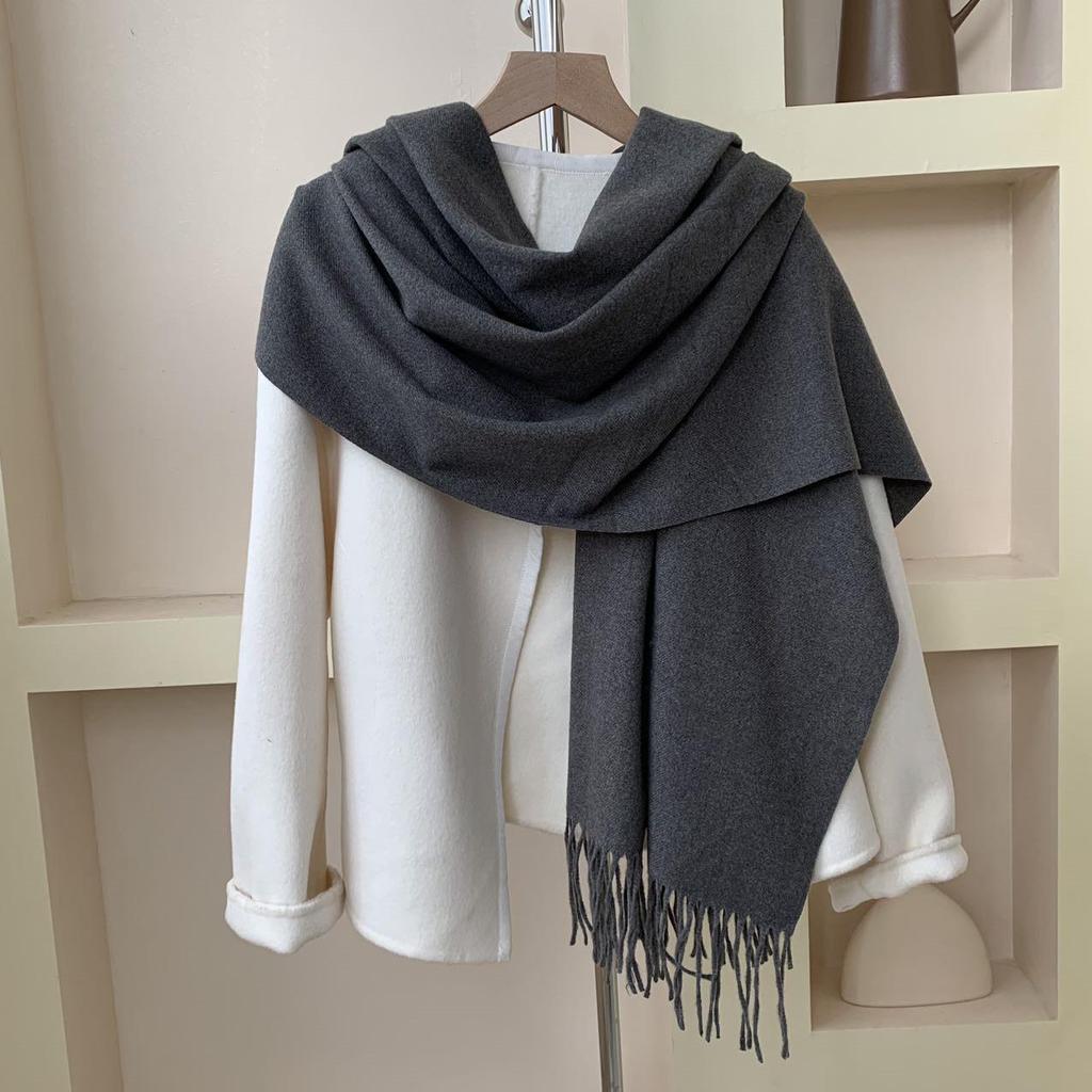 Women's Winter Japanese & Korean Solid Color Shawl - Premium Imitation Cashmere, Custom Logo, Long Autumn/Winter Scarf