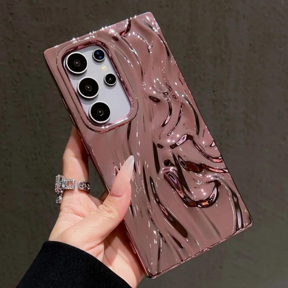 Роскошный Электроplated 3D Чехол с Текстурой Водной Ряби для Samsung S25 S26 S24 Ultra S26 Plus S23 FE Фиолетовый Ударопрочный Чехол