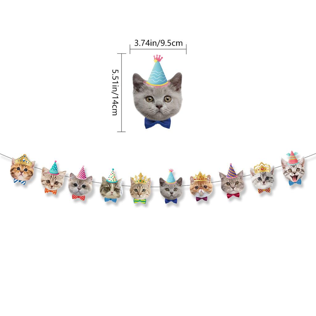 Pet Cat Birthday Flag Cat Latte Pet Birthday Party Decoration Supplies