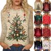 Женская мода повседневный рождественский принт круглый вырез длинный рукав пуловер топ