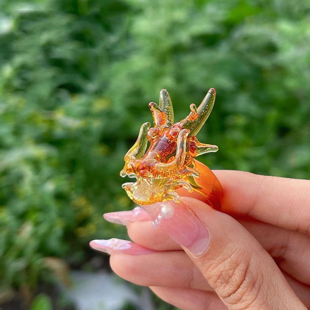 Glass Crafts Glaze Butterfly Ring Exquisite Chinese Dragon Ring Colorful Flower Ring Girls