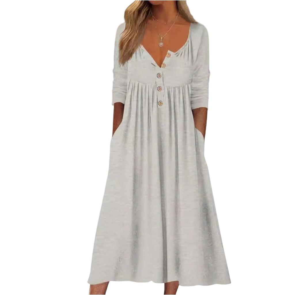 Женское повседневное свободное однотонное платье с длинным рукавом