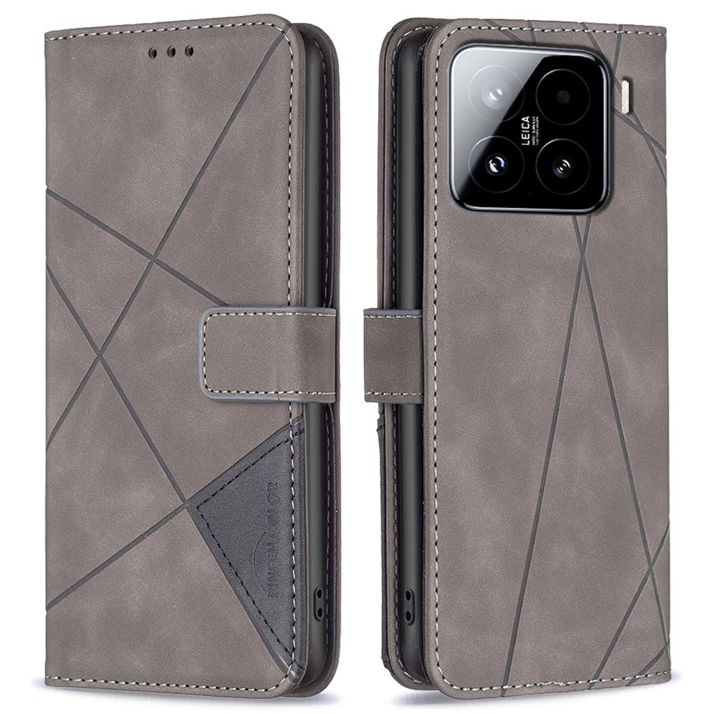 BINFEN COLOR For Xiaomi 15 Pro Phone Cases Wallet Stand Geometry Imprinted Leather Cover