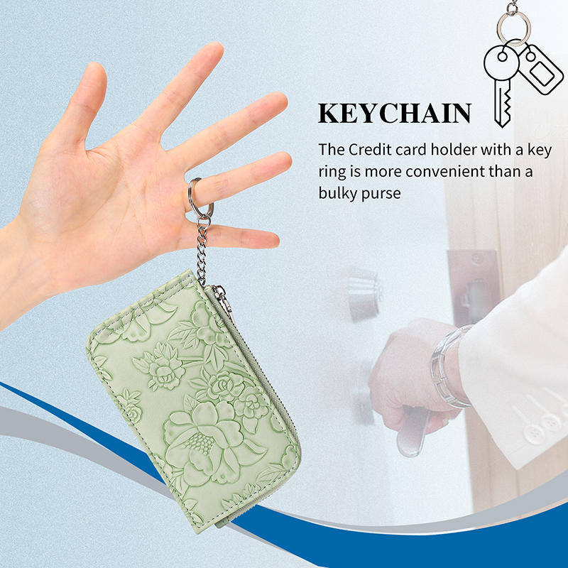 Card Holder Multiple Card Slots Zipper Card Bag Embossed Design Large Capacity Coin Purse Card Bag Wrist Strap Hand-Held Bag With Key Ring