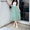 Summer Women's High Waist Mid-length A-line Skirt Thin Pleated Mesh Skirt