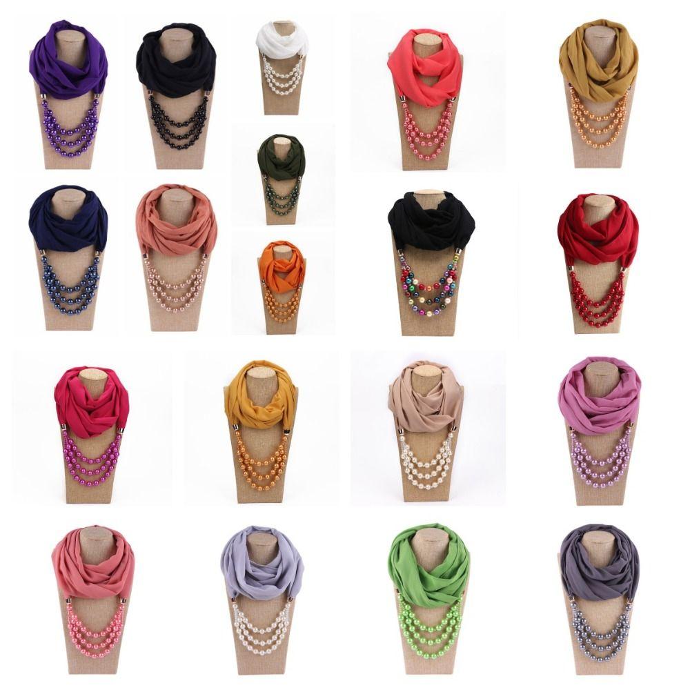 Layered Scarf Necklace Jewelry Two-in-one Chiffon Head Wrap Pearl Pendant Hijab Performance
