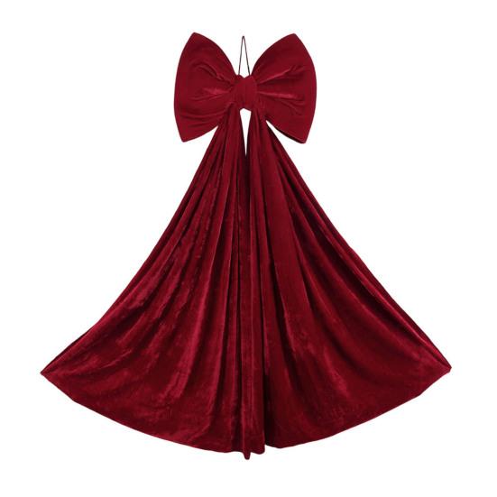 Christmas Bow Tree Topper Ornament Burgundy Velvet Wreath Bows Christmas Hanging Ribbon Gift Bows for Holiday Home Wall Outdoor Indoor Party