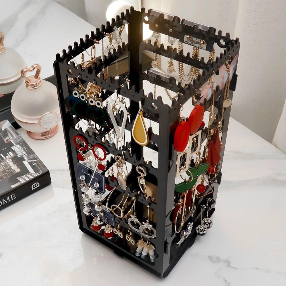 360 Degree Jewelry Display Rack Rotating Jewelry Storage Box Necklaces Rings Holder  Shop Store