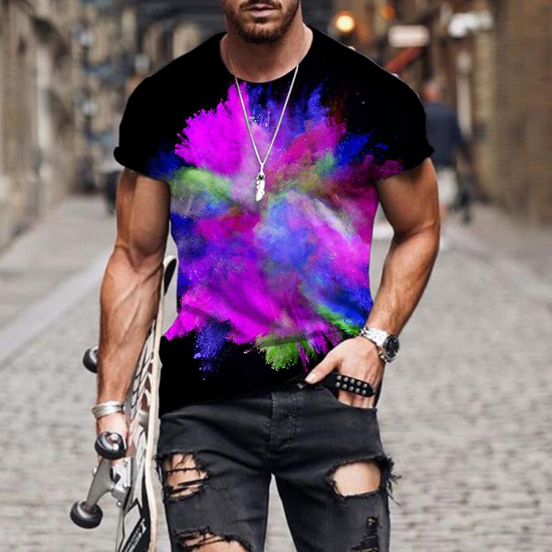 Summer Colorful 3D Digital Printed Short Sleeve Casual Loose Round Neck T-Shirts Men’s