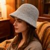 Fisherman Hat Adjustable Wool Winter Warm Hat Women Casual Bucket Hat with Wide Brim Versatile Accessory