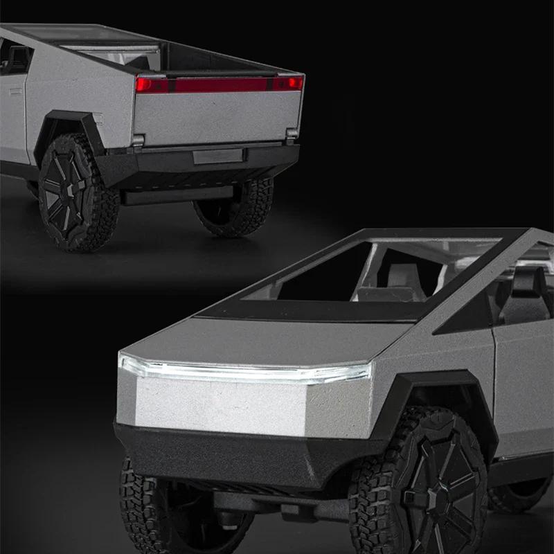 whalq7 1/24 Teslas Cybertruck Pickup Alloy Car Model Diecasts Metal Toy Off-road Vehicles Truck Model Simulation Sound Light Kids Gifts