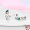 925 Silver Fashion Rainbow Pony Earrings For Women Ear Studs Cubic Zircon Colored Star Earrings Silver 925 Original Jewelry 