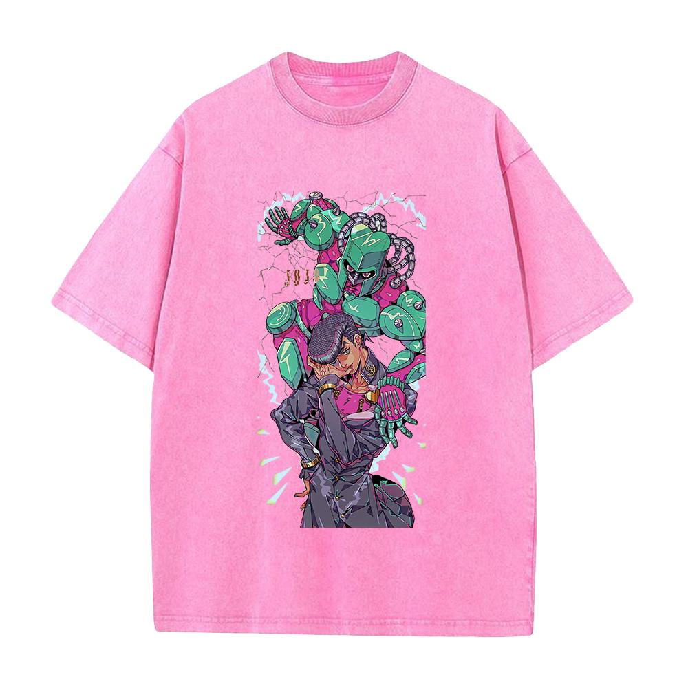 Аниме JoJo's Bizarre Adventure Хигашиката Джоске Графическая Футболка Мужская Повседневная Хлопковая Футболка Винтажная Стиранная Футболка Харадзюку Топы
