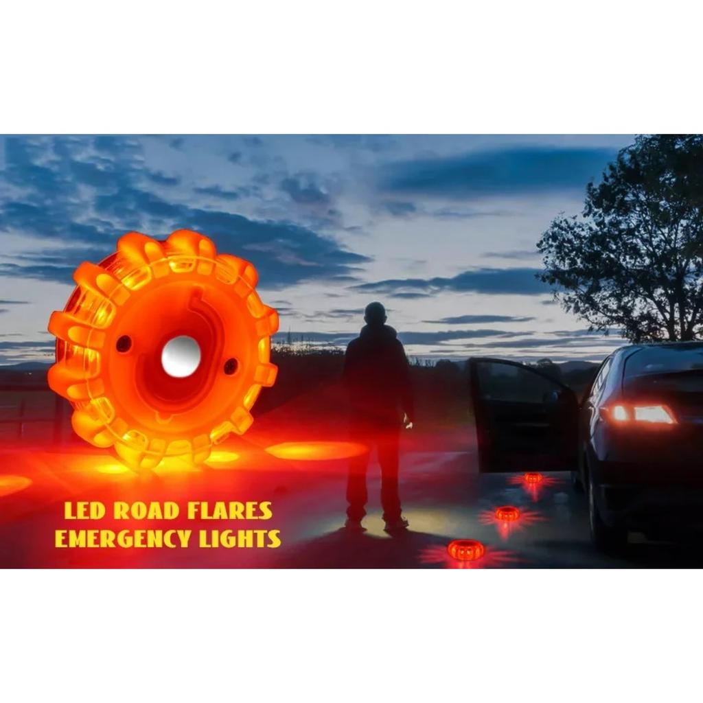 LED Road Flares Flashing Emergency Warning Light USB Rechargeable Help Flash Roadside Safety Disc Magnetic Flashing Base
