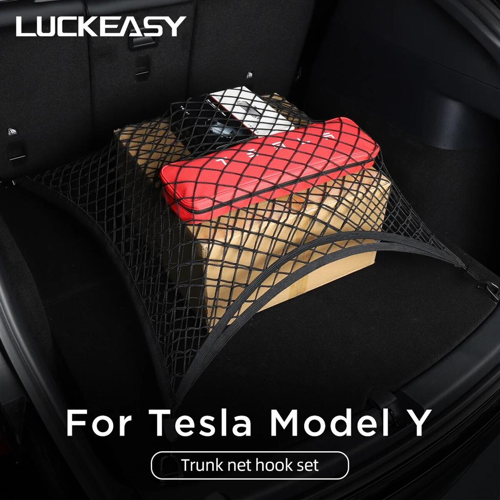 LUCKEASY For Tesla Model Y 2023 Traveling Baggage Fixed Net Modified Trunk Net Bag Storage Organizer Bag Car Accessories