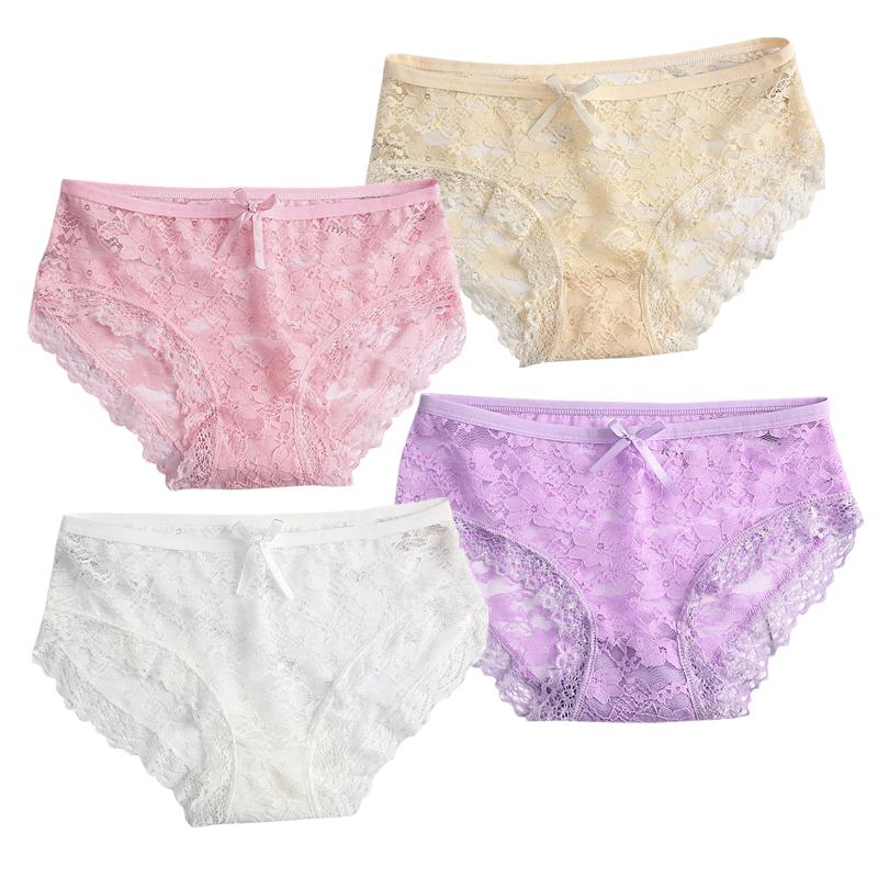 4 шт. женское сексуальное нижнее белье, кружевные дышащие трусы, дышащие сетчатые трусы с кружевной отделкой