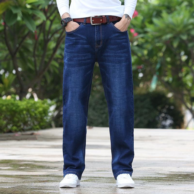 Весенние джинсы, мужские эластичные свободные широкие брюки, мужские джинсы для толстого парня, большая мужская одежда