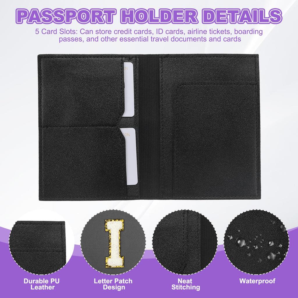 PATIKIL Набор дорожных бирок для паспорта и багажа с обложкой для паспорта с инициалом и буквой-шевроном, дорожная сумка-кошелек, идентификатор чемодана для женщин и