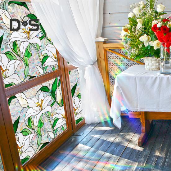 Пленка для окон с цветочным узором, устойчивая к ультрафиолетовому излучению, съемная радужные наклейки, антистатичные наклейки для гостиной, спальни, декора