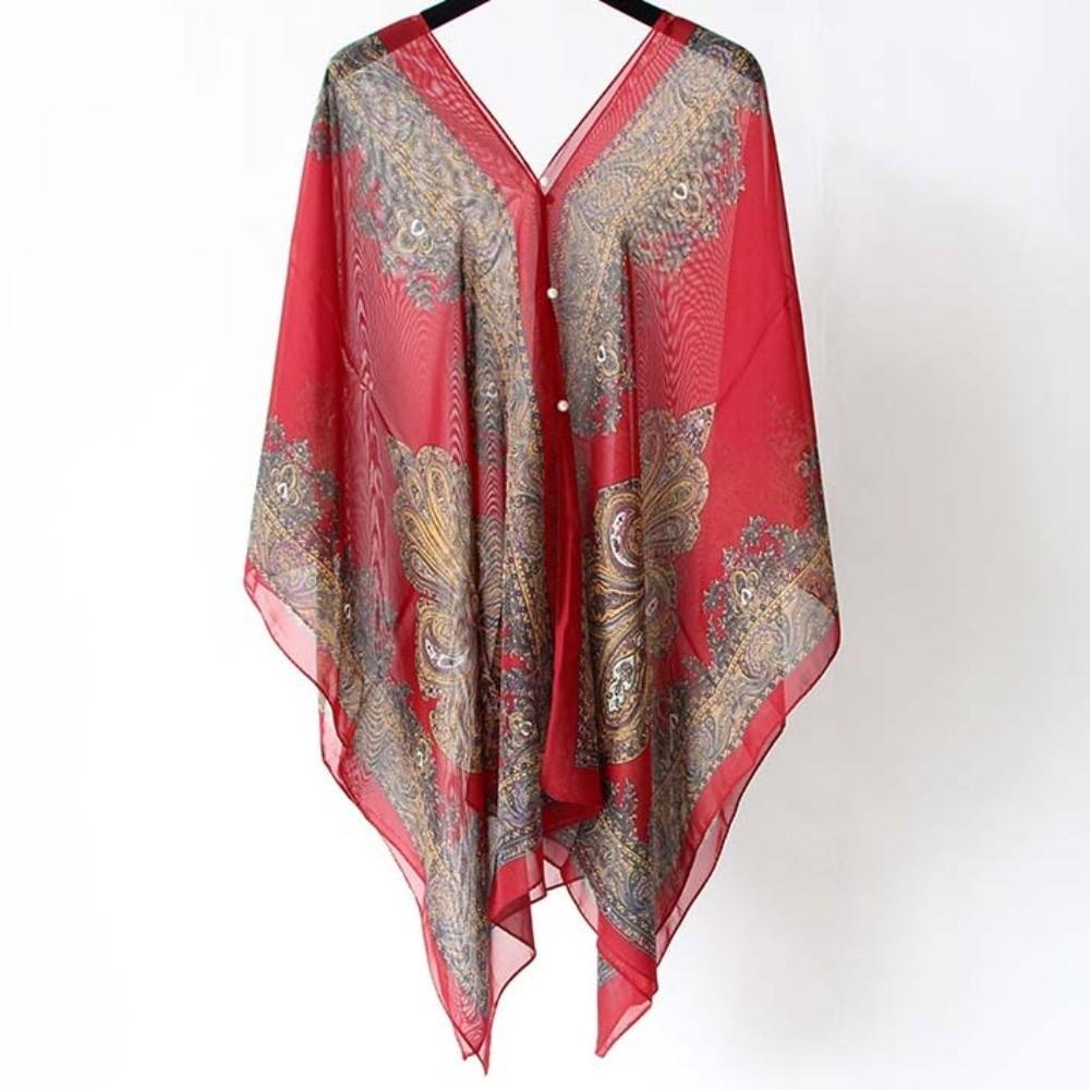 Long Sunscreen Thin Large Scarf Breathable Seaside Vacation Cloak Big Printed Flower Shawl Beach