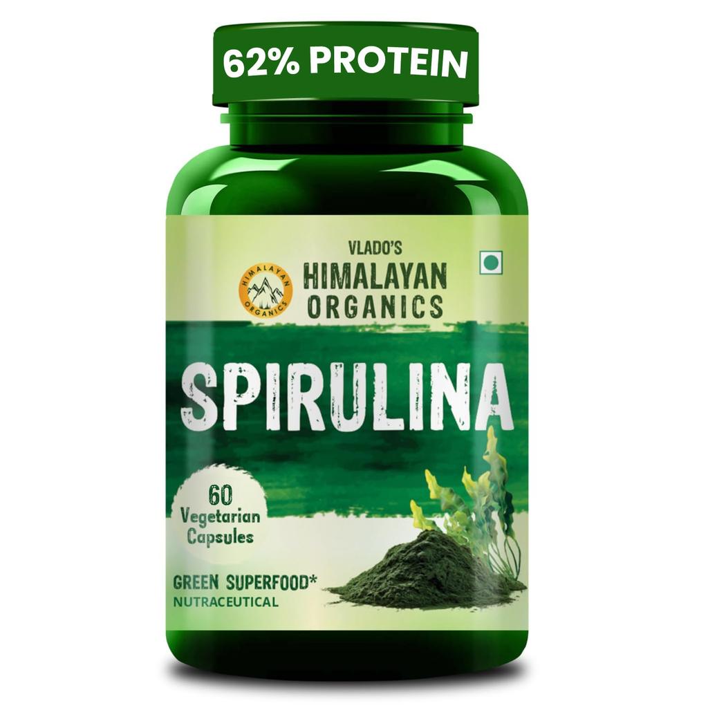 Vlado's Himalayan Organics Spirulina 2000 Mg Capsules Organic Green Superfood Supplement For Daily Wellness Support 60 Count
