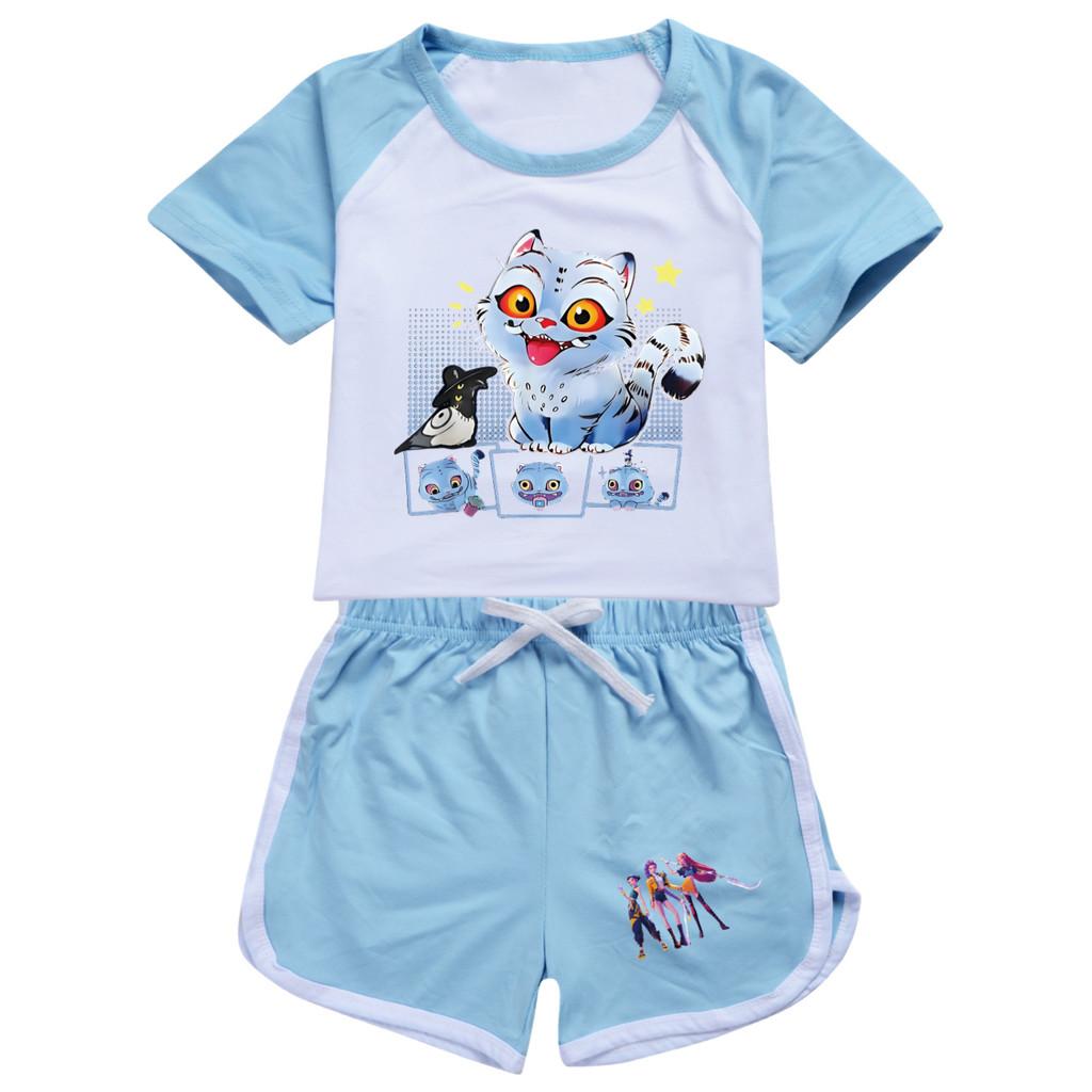 Kids Girls Anime Cartoon POP Singer Super Star Zoey Rumi Mira Print Short Sleeves T-Shirt Shorts Pants Casual Clothes Set