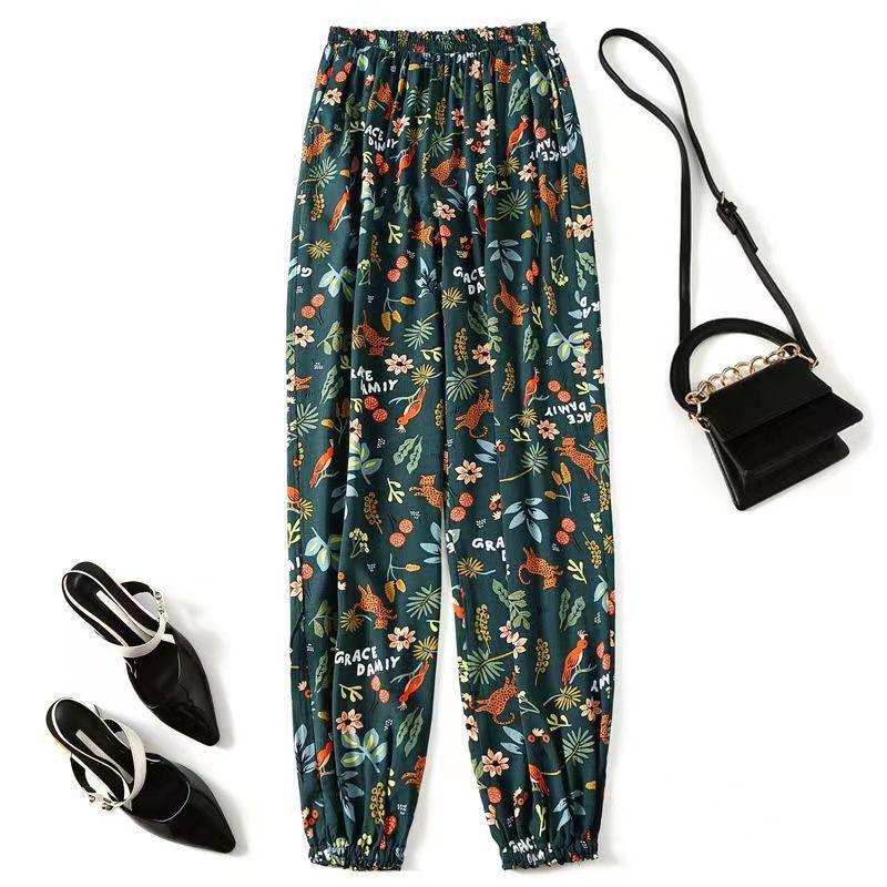 Women's Summer Cotton Silk Anti-Mosquito Loose Beach Bloomers Pajama Pants