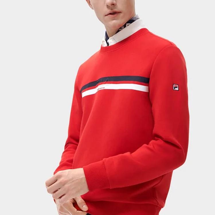 Fila Modern Heritage Striped Print Crew Neck Pullover Sweatshirt Men Sweatshirt Red F11M311209FRD