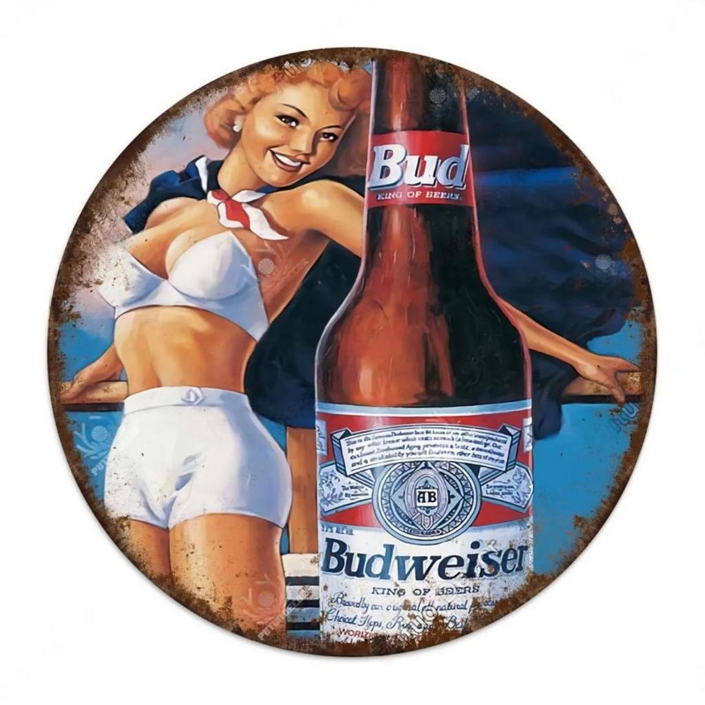 Vintage Retro Beer Rum Brand Round Tin Sign Set Classic Alcoholic Beverage Wall Decor for Bar Pub Man Cave Kitchen Home Beer