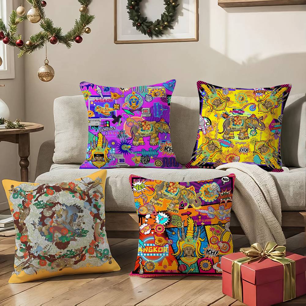 Восточный Классический Будда Статуя Принт Наволочка Комфорт Диван Кровать Шелковистая элегантная Невидимая молния Декоративная наволочка