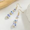 Blue White Porcelain Bead Earrings Round Chinese Style Retro for Women Han Fu Long Earring Pendant Niche Fashion Trend Accessory