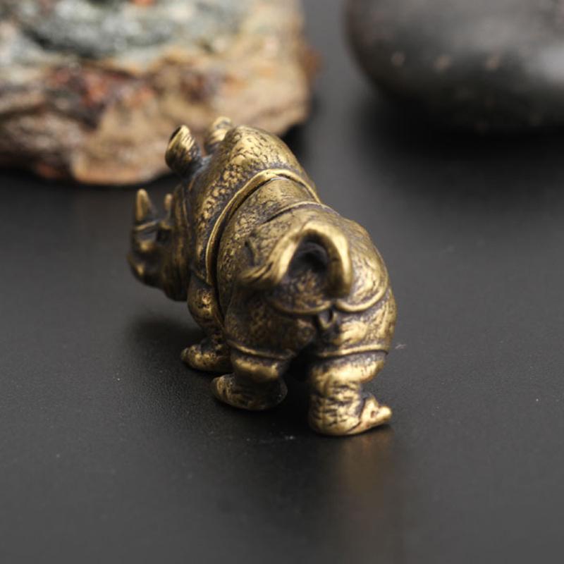 Convenient Useful Rhino Ornament Office Sculpture Toy Decor Handmade Mini Miniature Vivid Antique Copper Craft