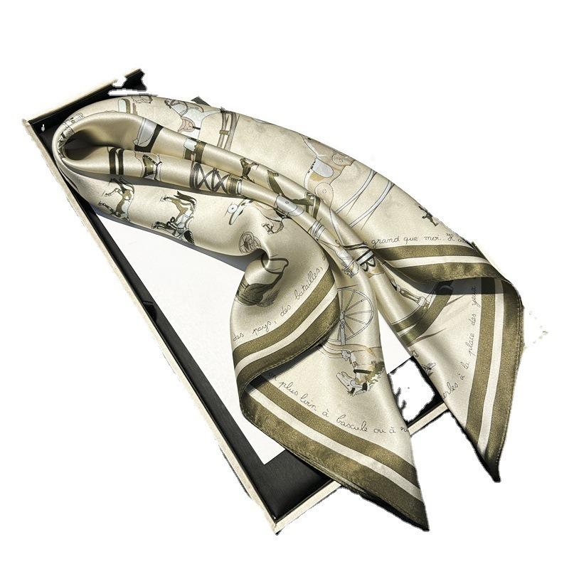 Весенне-летний тонкий шарф из тутового шелка, женский бежевый, с принтом пони, шелковый платок 70, маленький квадратный, профессиональный, декоративный, шелковый подарок