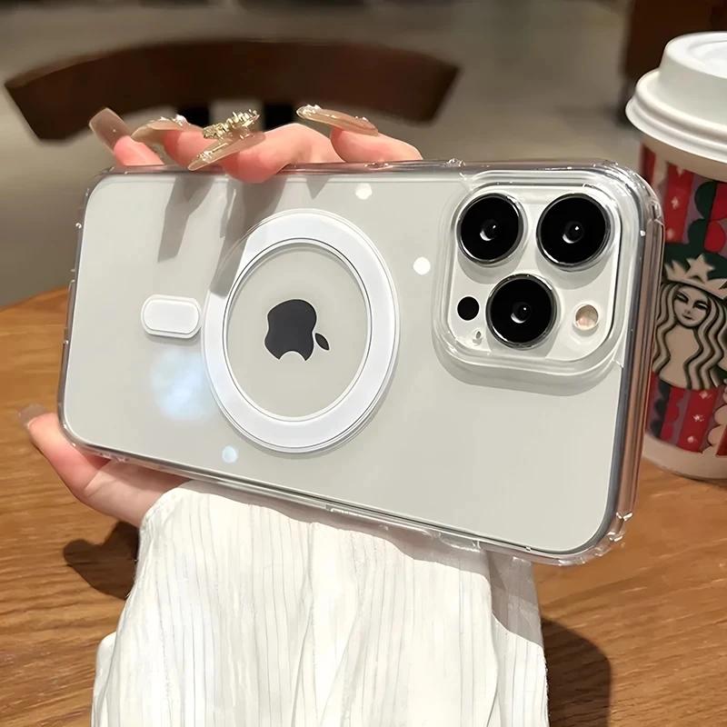 Прозрачный Круглый Магнитный Чехол для iPhone 16 15 14 13 12 11 Pro Max Plus Чехол для Телефона для Magsafe Беспроводной Зарядки Чехлы Обложка