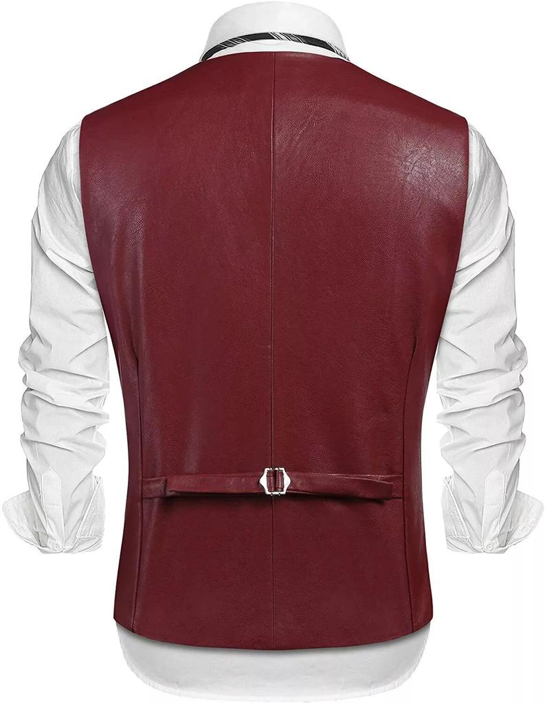 Классический жилет ручной работы в стиле вестерн с бордовыми пуговицами, мужской жилет из кожи ягненка