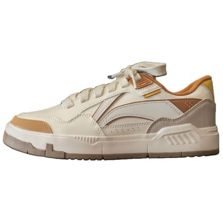 Li Ning Common 80s Comfortable Classic Casual Durable Non-Slip Low-Top Skate Shoes Men Sneakers White Brown AGCU157-4