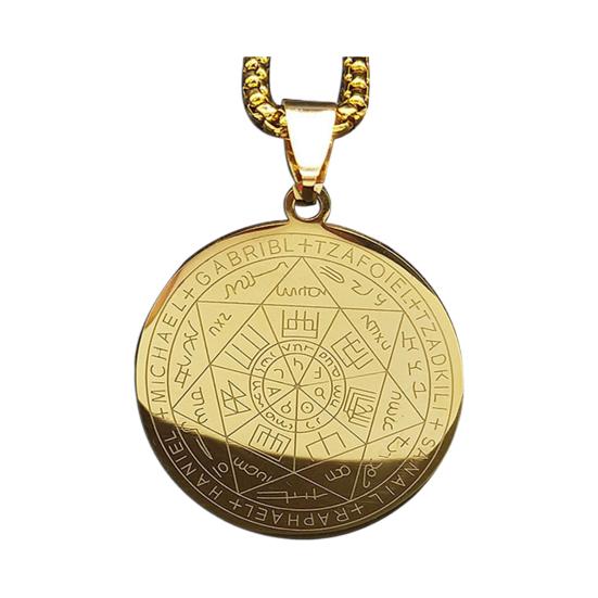 Мужское ожерелье, семь ангельских амулетов, цепочка, круглая подвеска, полый Соломон, нержавеющая сталь, гальваническое покрытие, унисекс