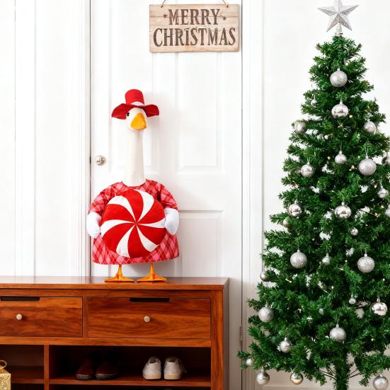 Рождественский наряд для гуся Красная официальная шляпа и клетчатая одежда для гуся Рождественская конфета Костюм гуся для крыльца