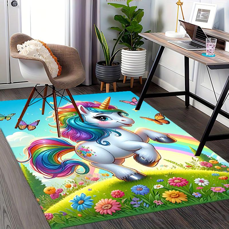 1pc Rainbow Unicorn Chair Mat - Anime Cartoon Design, Non-Slip Carpet for Office Chairs, Festive Gift, Suitable for Home Decor, Living Room, Bedroom,