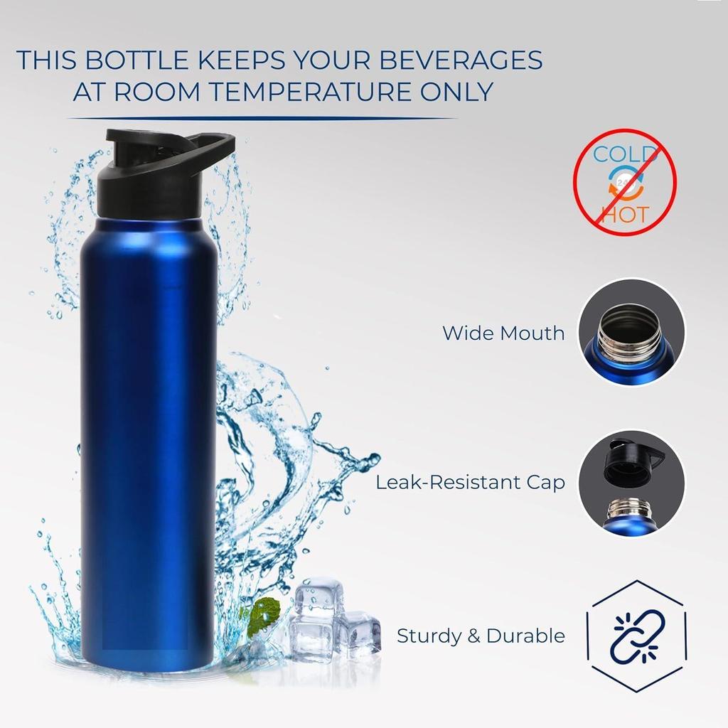 Бутылка для воды из нержавеющей стали 1 л для детей, мальчиков, девочек, бутылки 1 литр для спортзала, использования в холодильнике, школы и офиса (Крышка-поильник - Набор из 1 шт., Темно-синий)