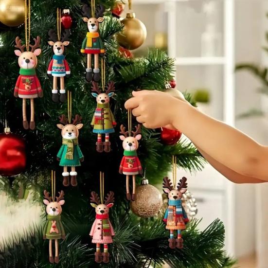 Рождественские подвесные украшения в виде оленей, 2D деревянные украшения в виде оленей, красочные украшения в виде оленей