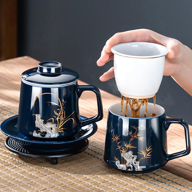 GIANXI China Guofeng High-grade Heat-resistant Ceramic Teacup Pu 'er Water Separation Cup Teacup Household Kung Fu Tea Set