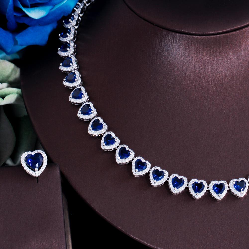 CMM Высокое качество королевский синий кубический цирконий банкетный комплект серег в форме сердца