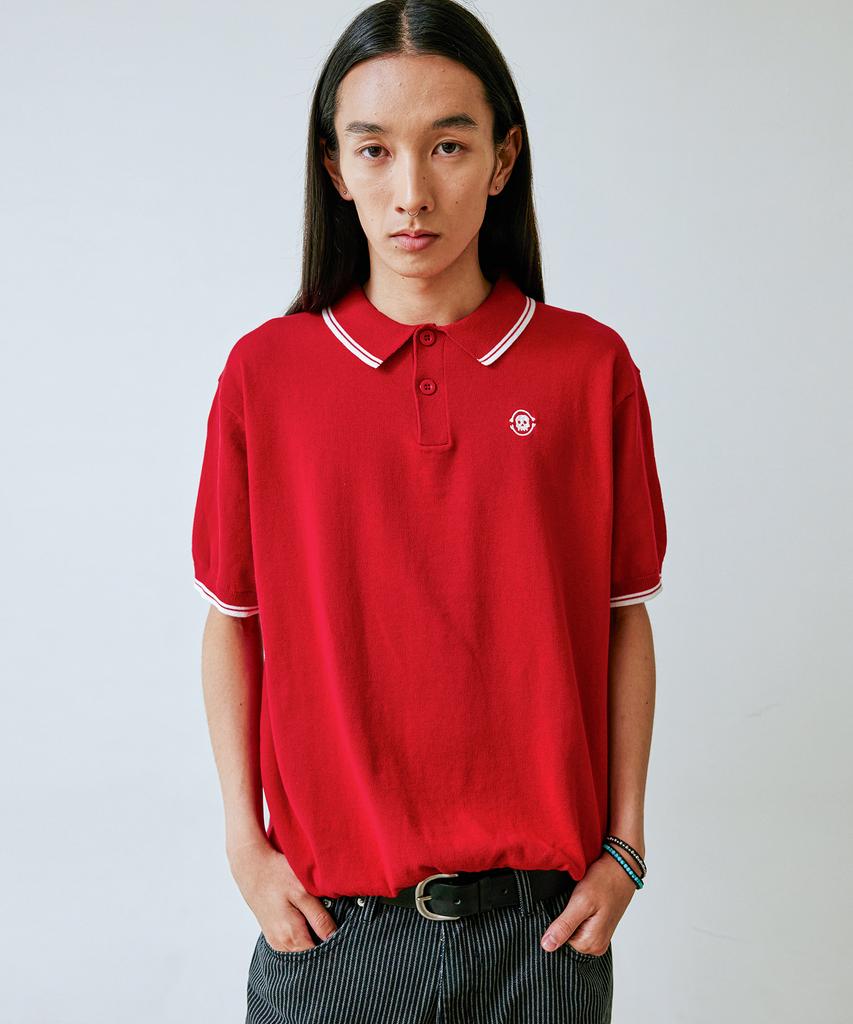 KND Skull Embroidered Collar Knit Red