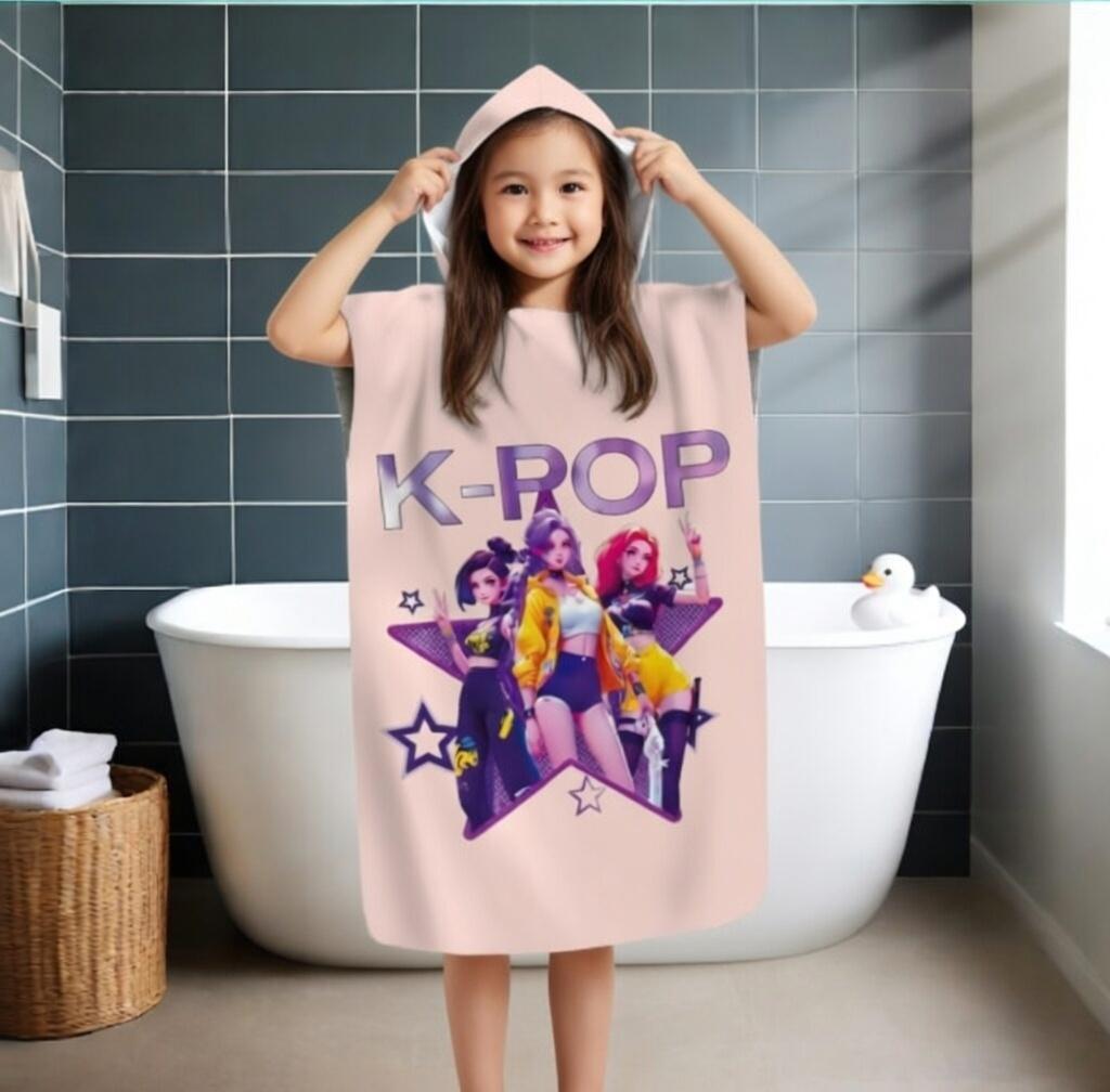 1pc K-POP Group Kids Hooded Beach Towel Cartoon Star Print Quick Dry Microfiber Bath Towel for Swimming Pool Bath