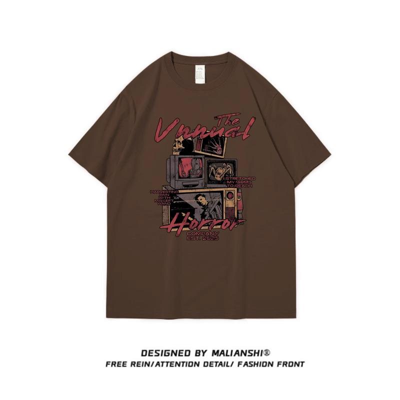 Женская футболка свободного кроя 2025 года из хлопка в стиле хип-хоп с рисунком из мультфильмов