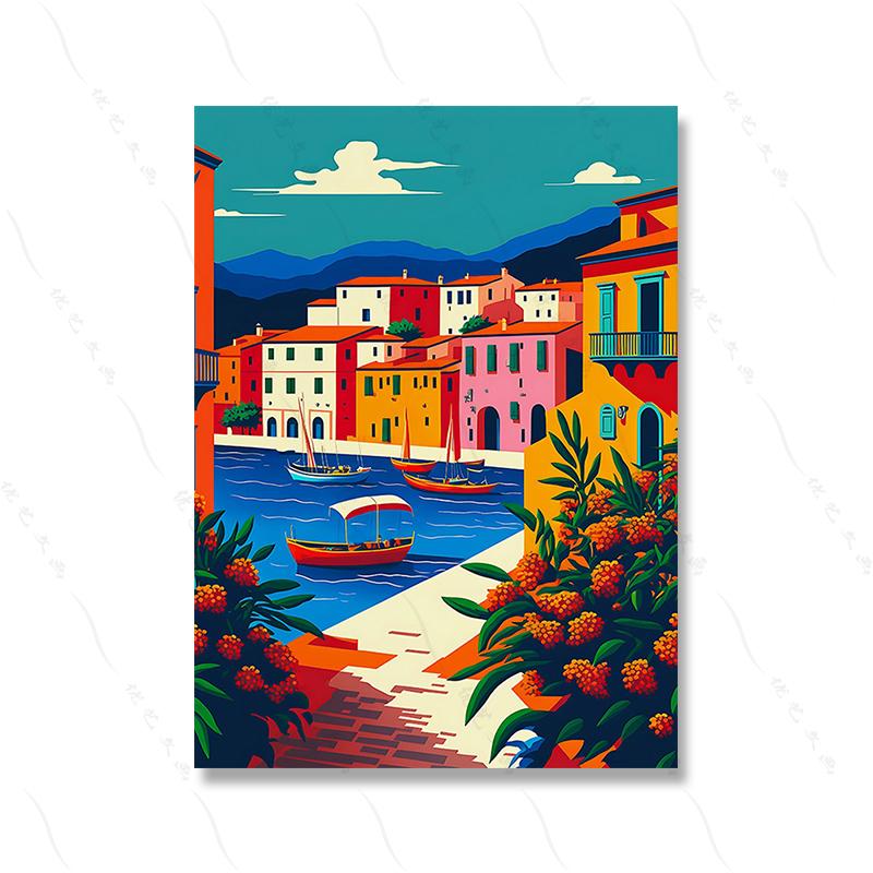 Набор из двух постеров с итальянским пейзажем, постер с морским пейзажем, картина маслом, абстрактный круиз на пристани, печать на холсте, гостиная, домашний декор