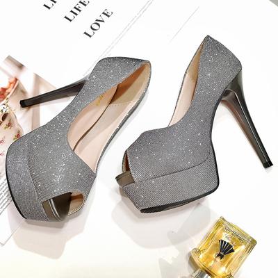 Новые непромокаемые свадебные туфли на платформе с блестками и блестками на шпильке, женские туфли на очень высоком каблуке